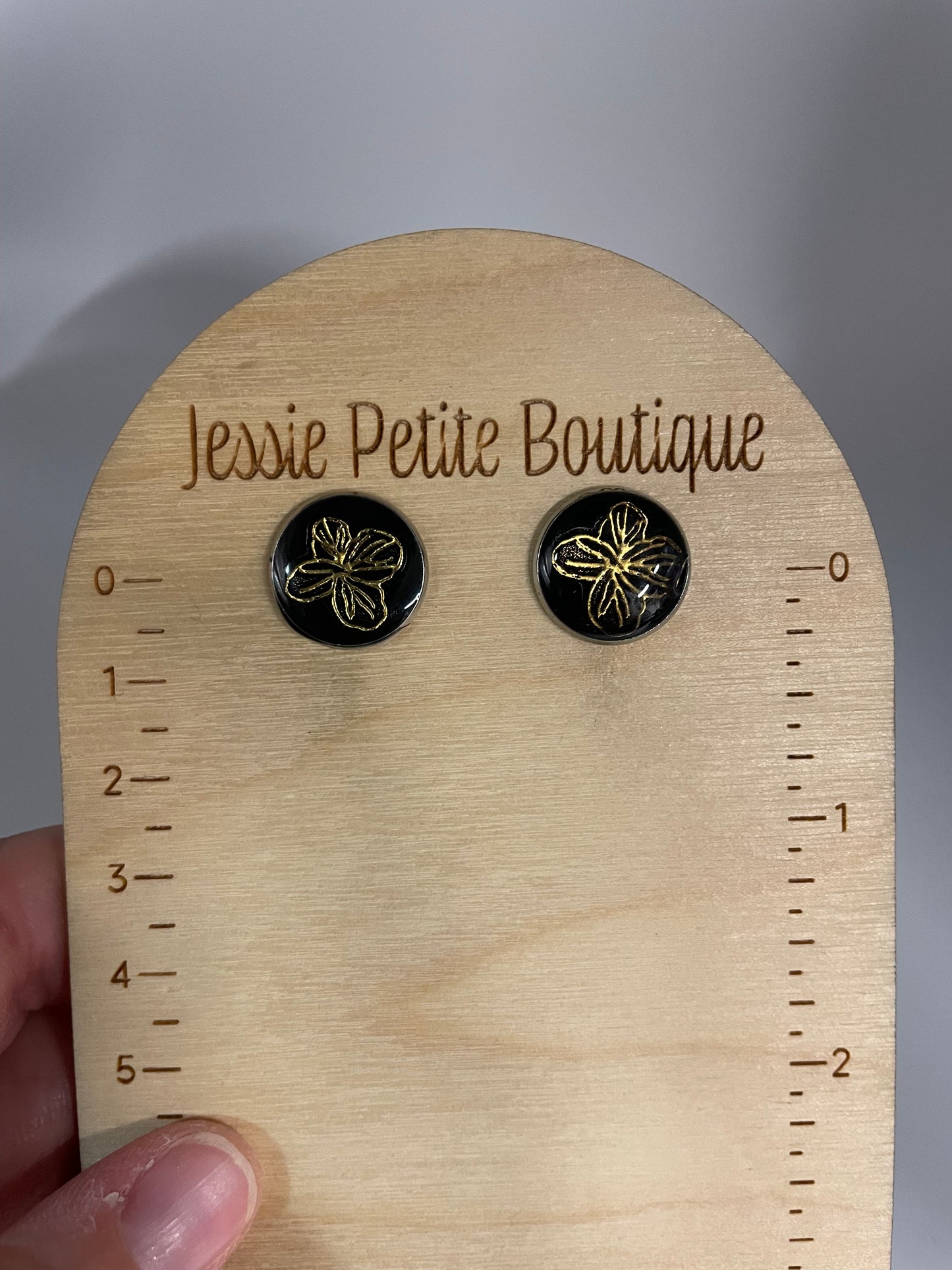 Gold Flower on Black Stud Earrings-Stainless Steel