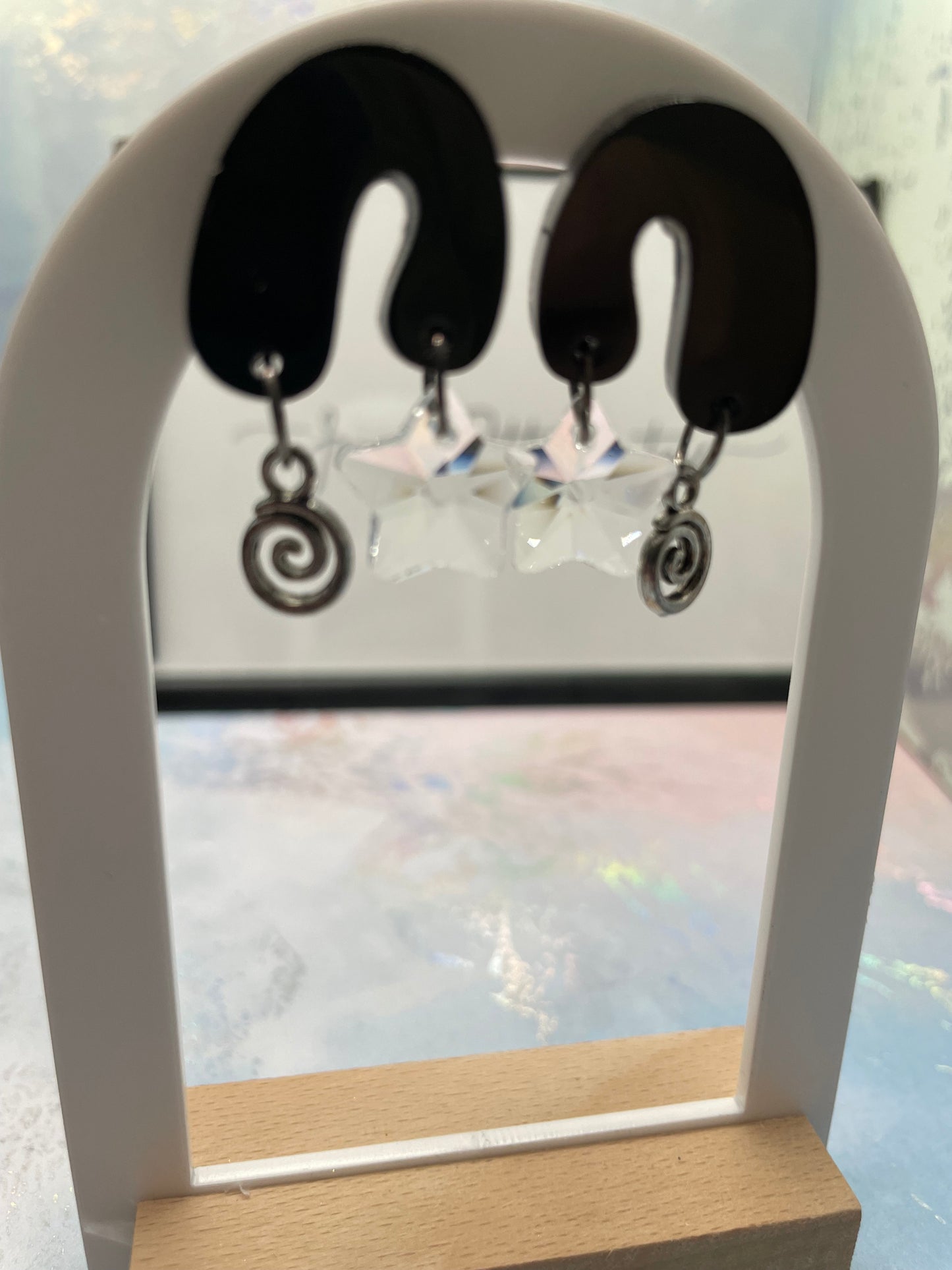 Audrey: Black earrings with Spirals+Star -NICKEL FREE