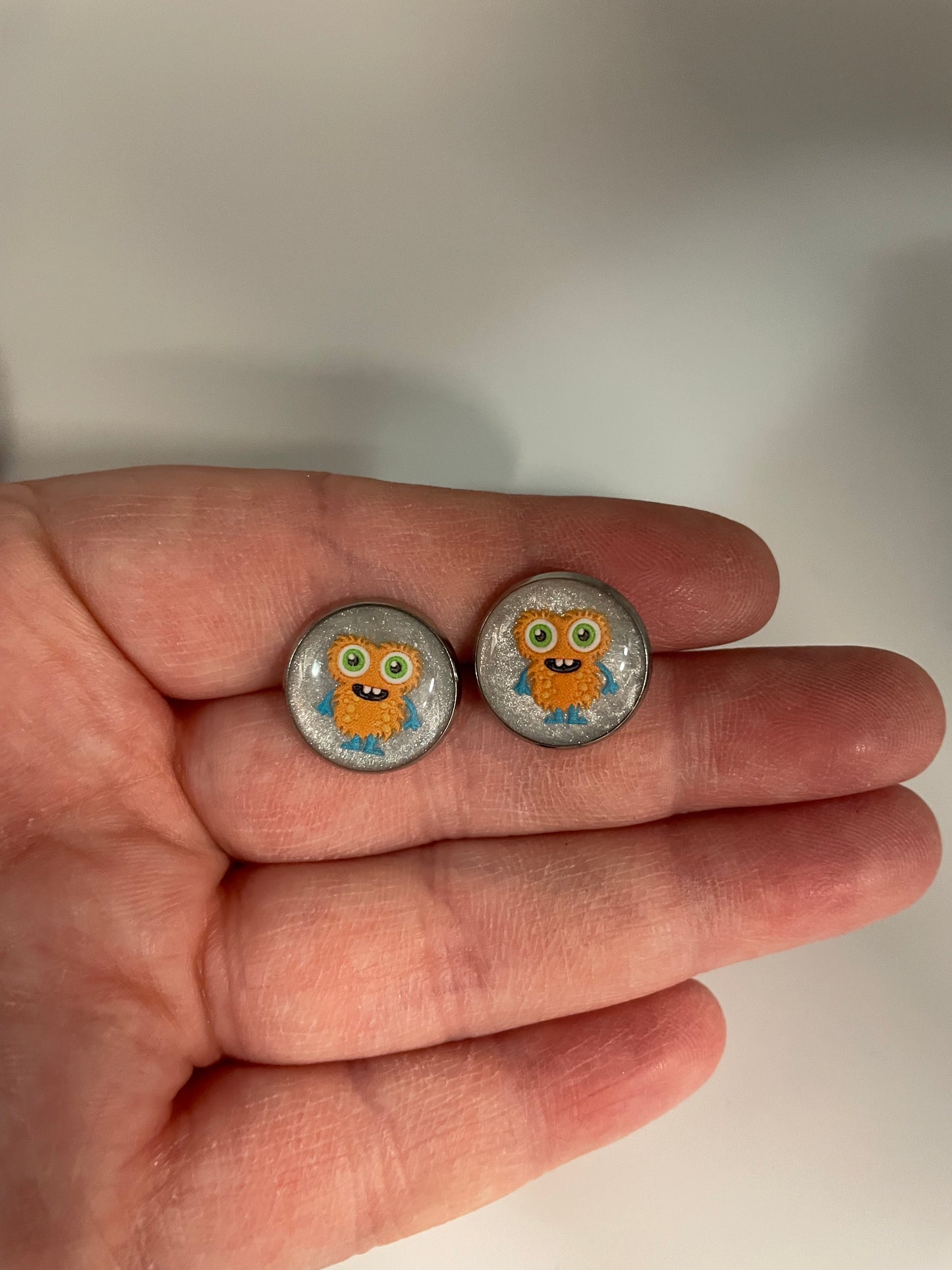 Orange Monster Stud Earrings-Stainless Steel
