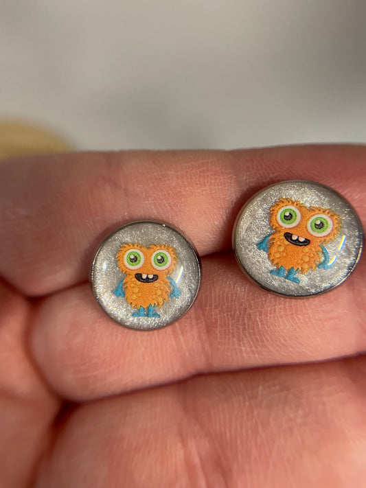 Orange Monster Stud Earrings-Stainless Steel