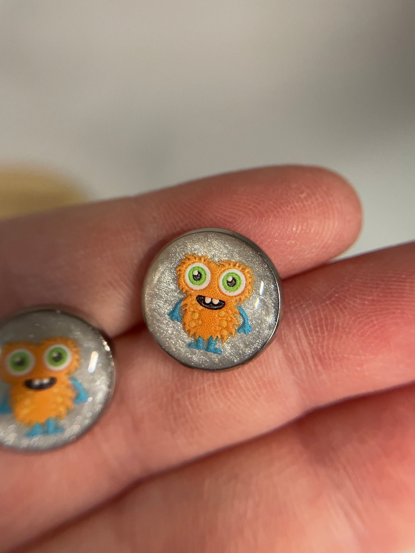 Orange Monster Stud Earrings-Stainless Steel