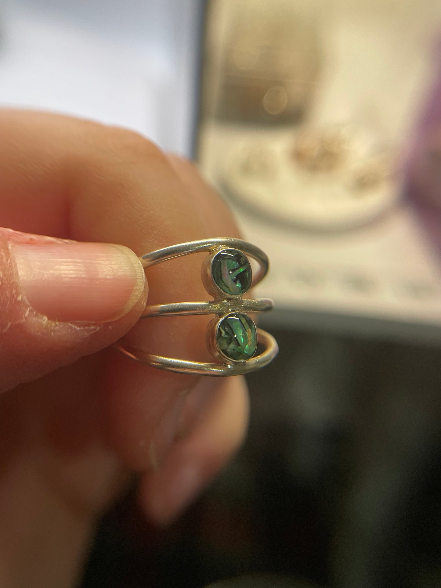 Bague double coquillage turquoise-Taille 10US