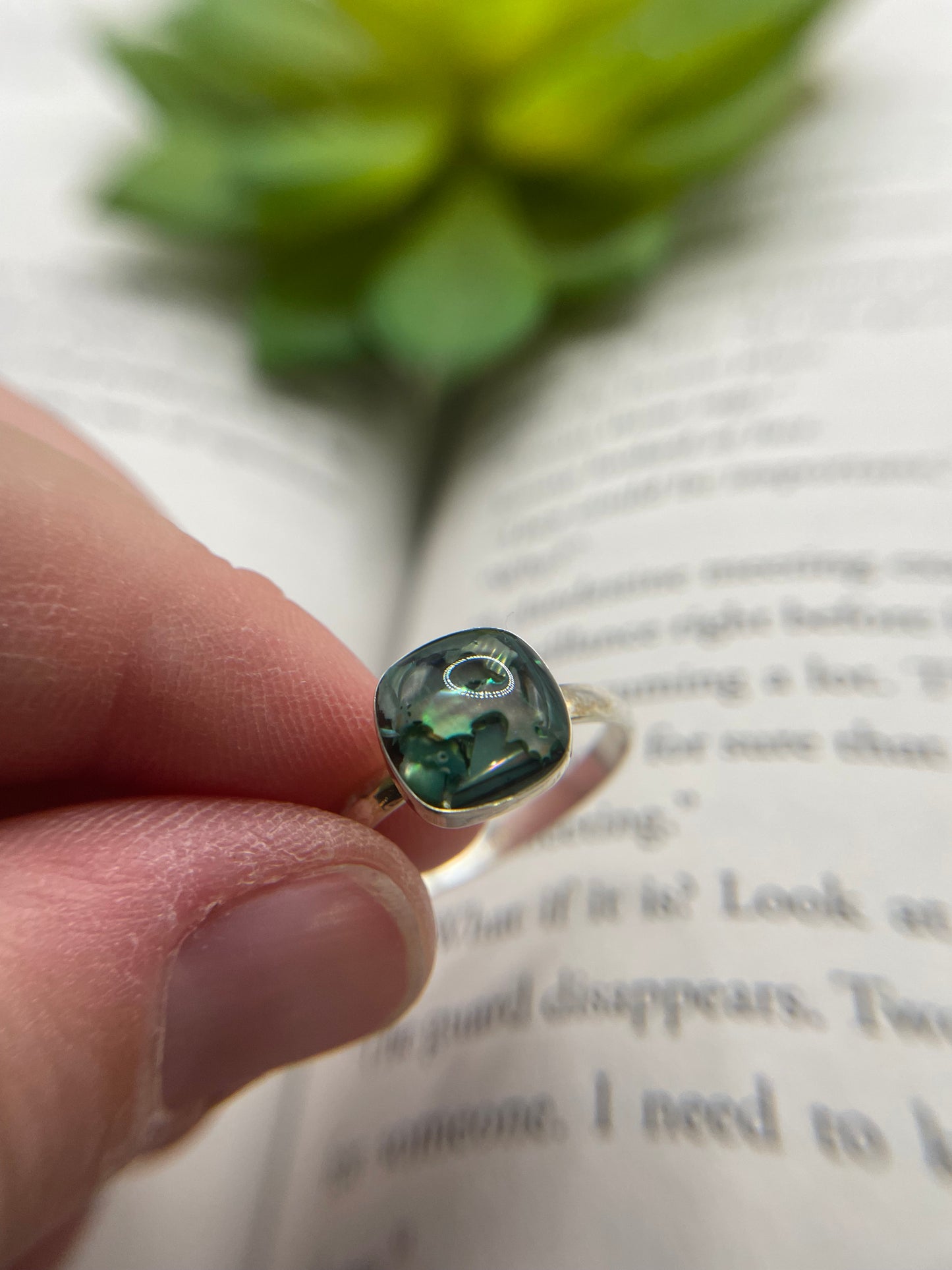 Bague Carre Coquillage Bleu/Vert-Taille 11US