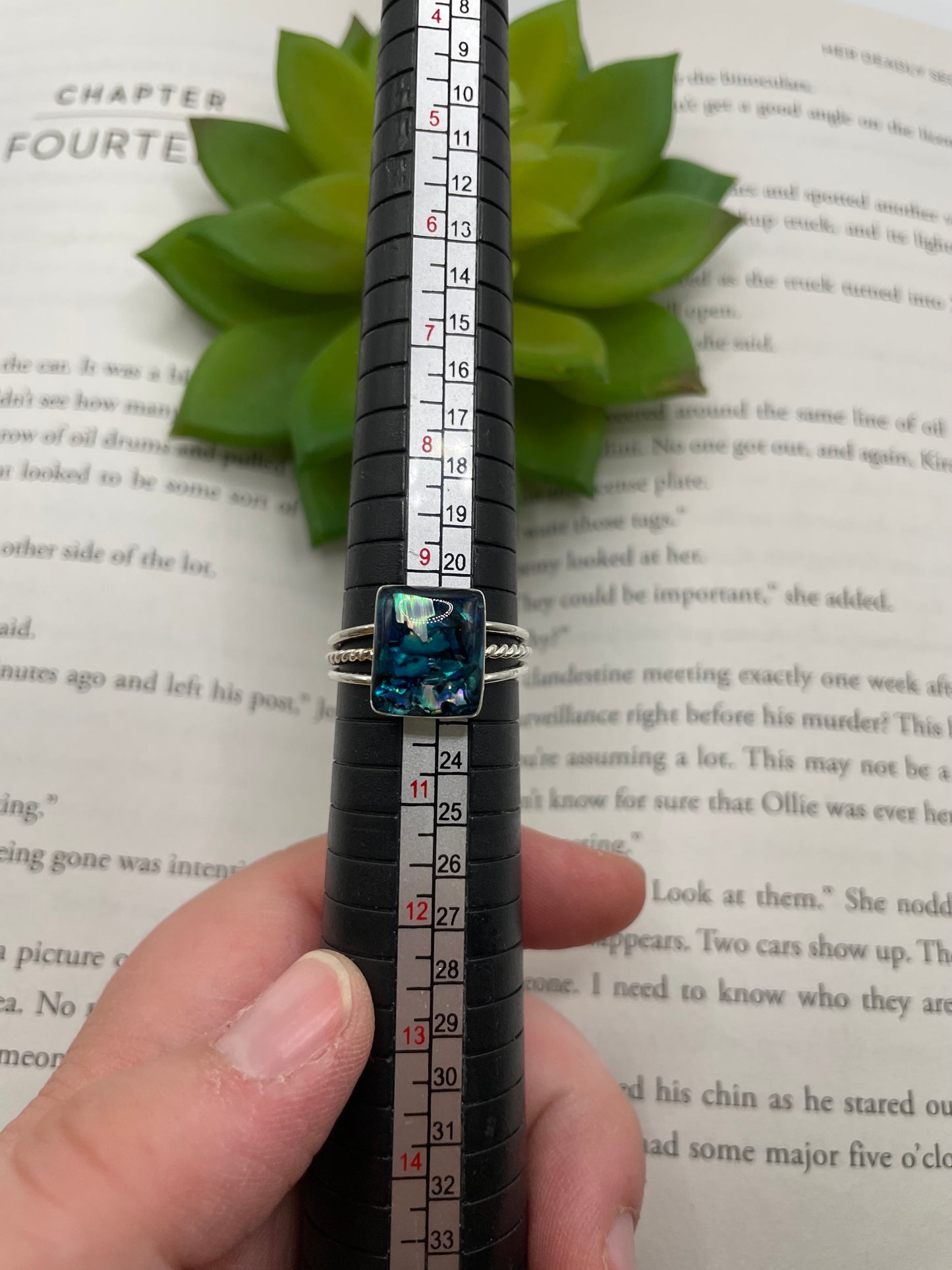 Blue Shell rectangle Triple Band Ring-Size 10US