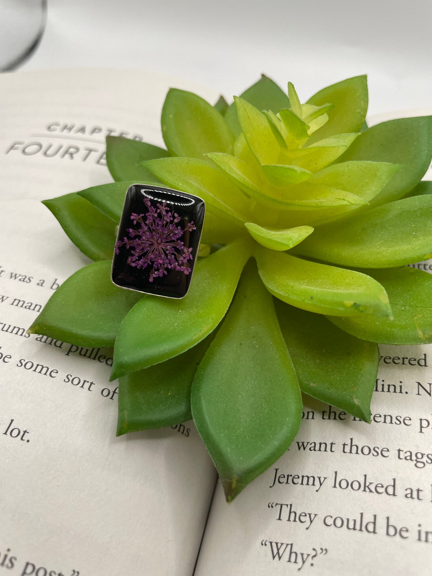 Purple Queen Anne’s Lace Statement Ring-Size 10US