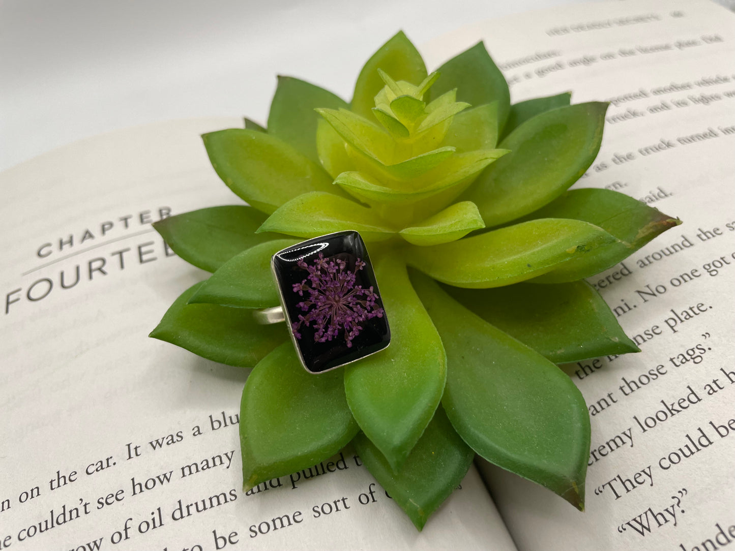 Purple Queen Anne’s Lace Statement Ring-Size 10US