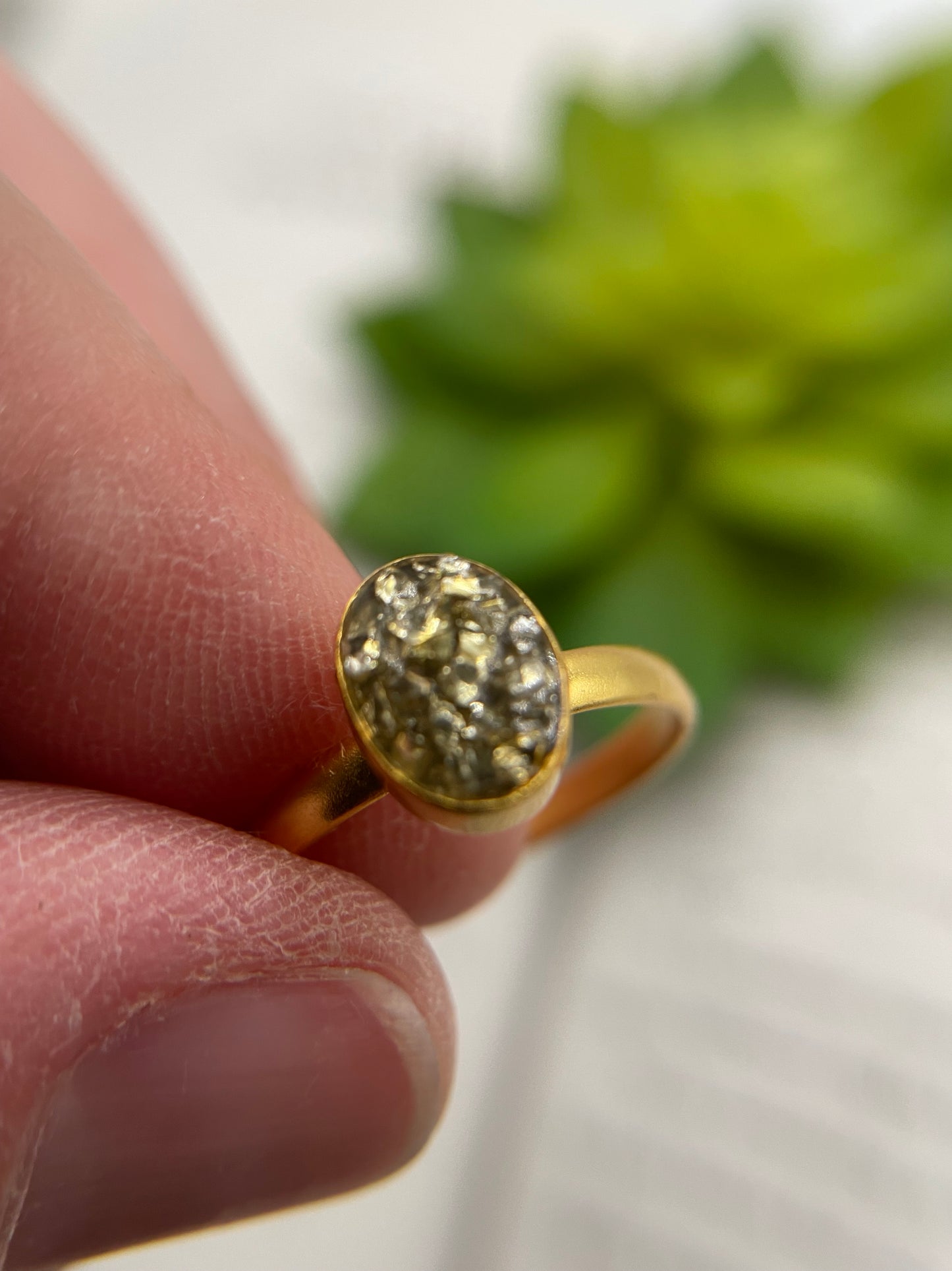 Gold Oval Textured Ring-Size 9US