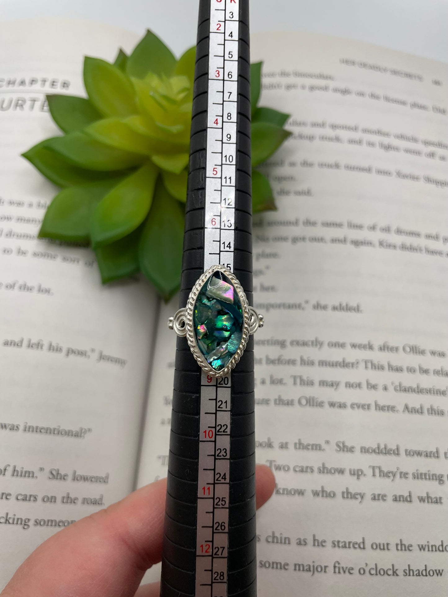 Marquise Blue Shell Detail Ring-Size 8US