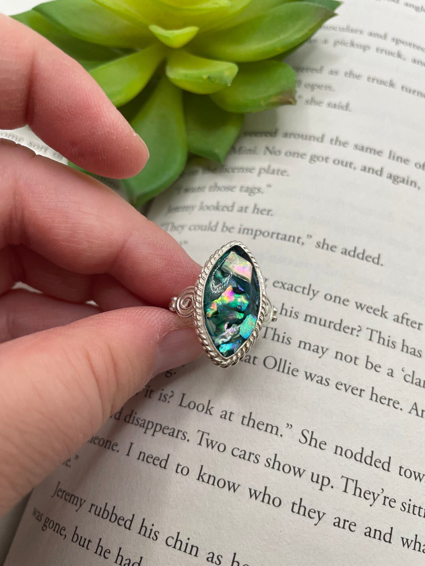 Marquise Blue Shell Detail Ring-Size 8US