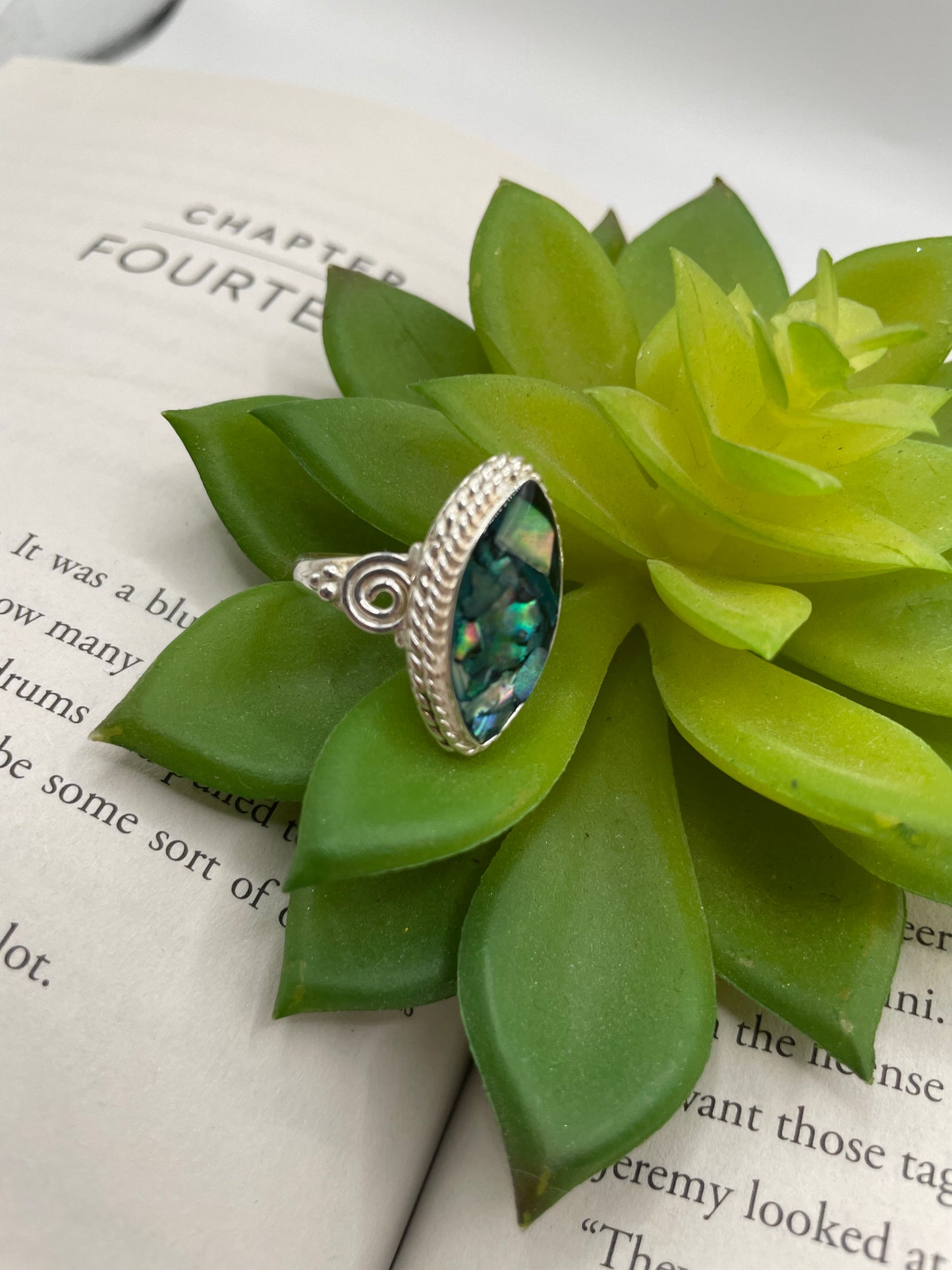 Marquise Blue Shell Detail Ring-Size 8US