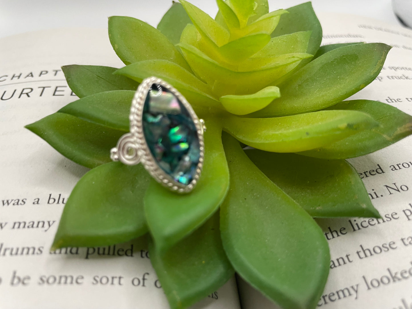 Marquise Blue Shell Detail Ring-Size 8US