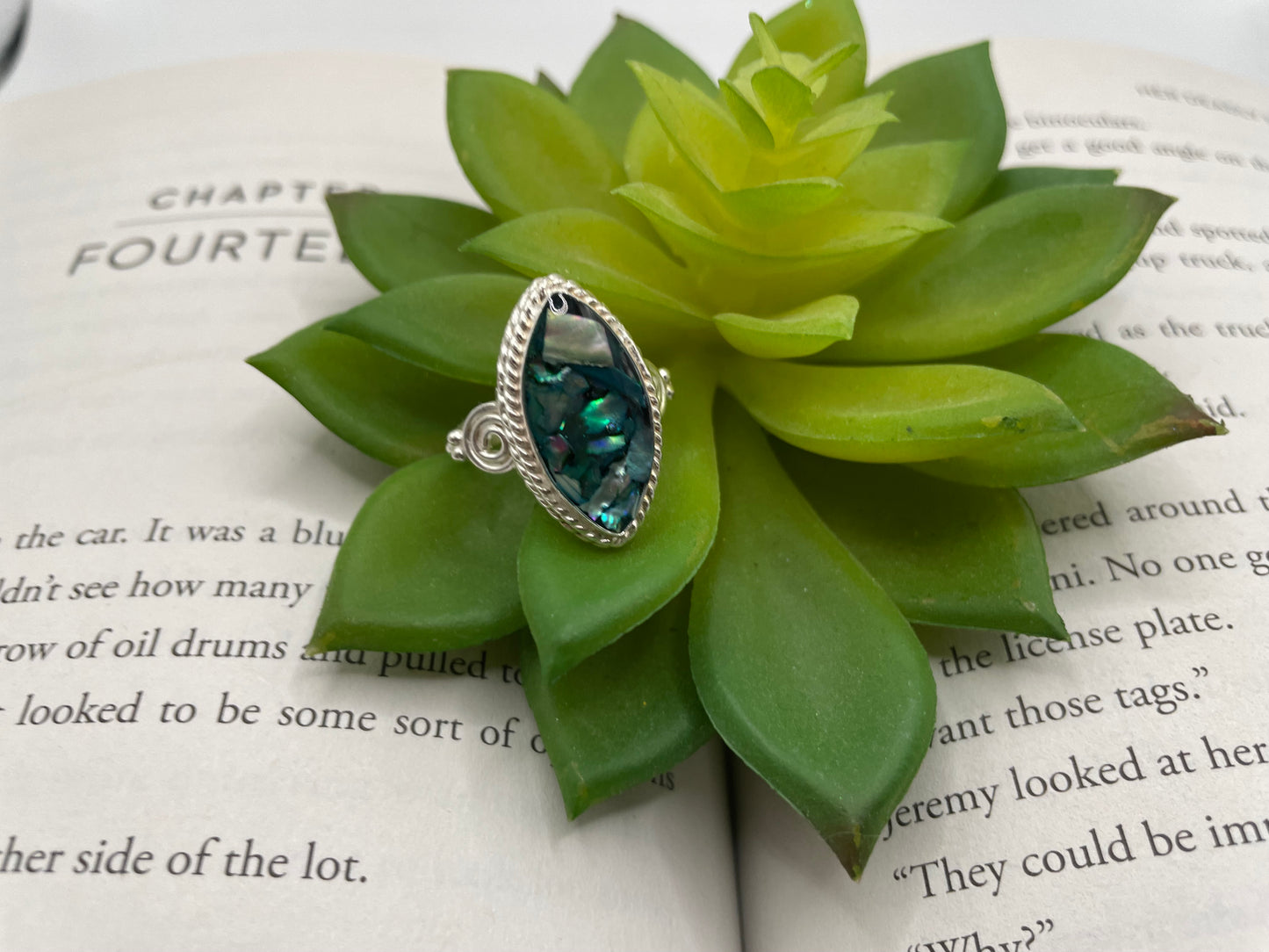 Marquise Blue Shell Detail Ring-Size 8US