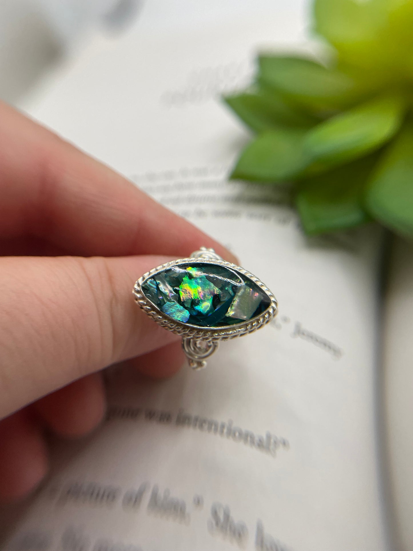 Marquise Blue Shell Detail Ring-Size 8US