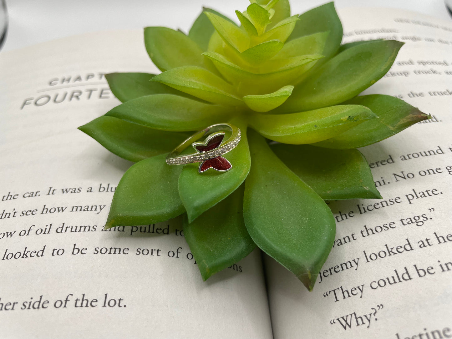 Red Butterfly ring with Zircon-Size 7 ½ US