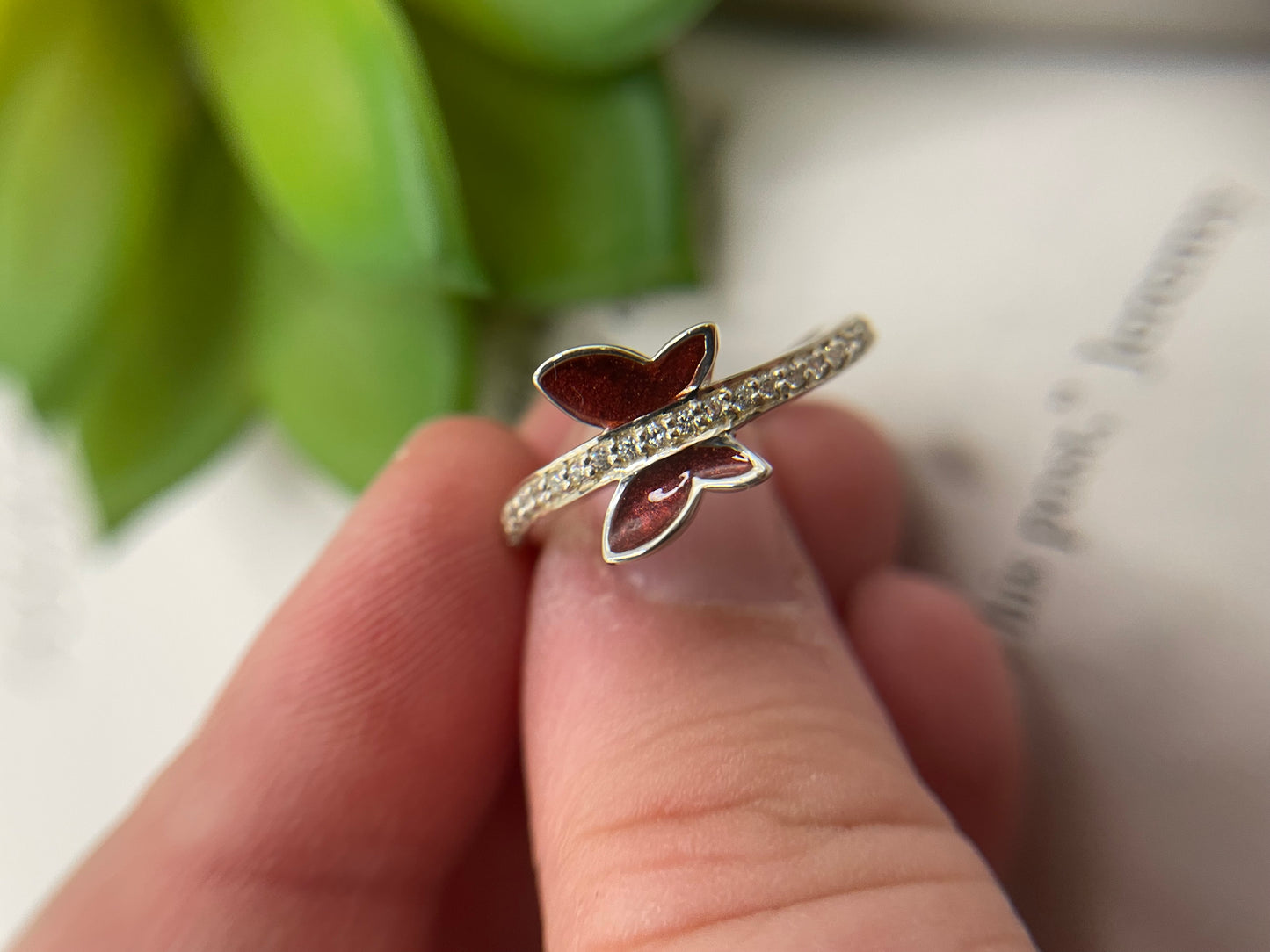 Red Butterfly ring with Zircon-Size 7 ½ US