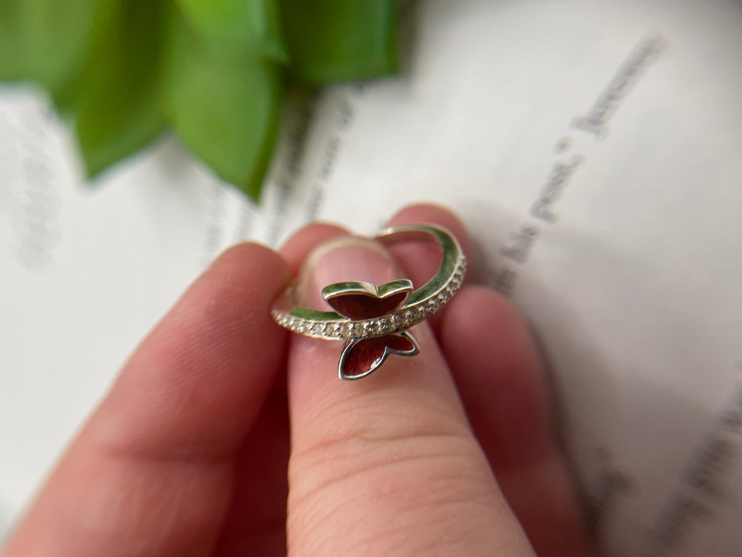 Red Butterfly ring with Zircon-Size 7 ½ US