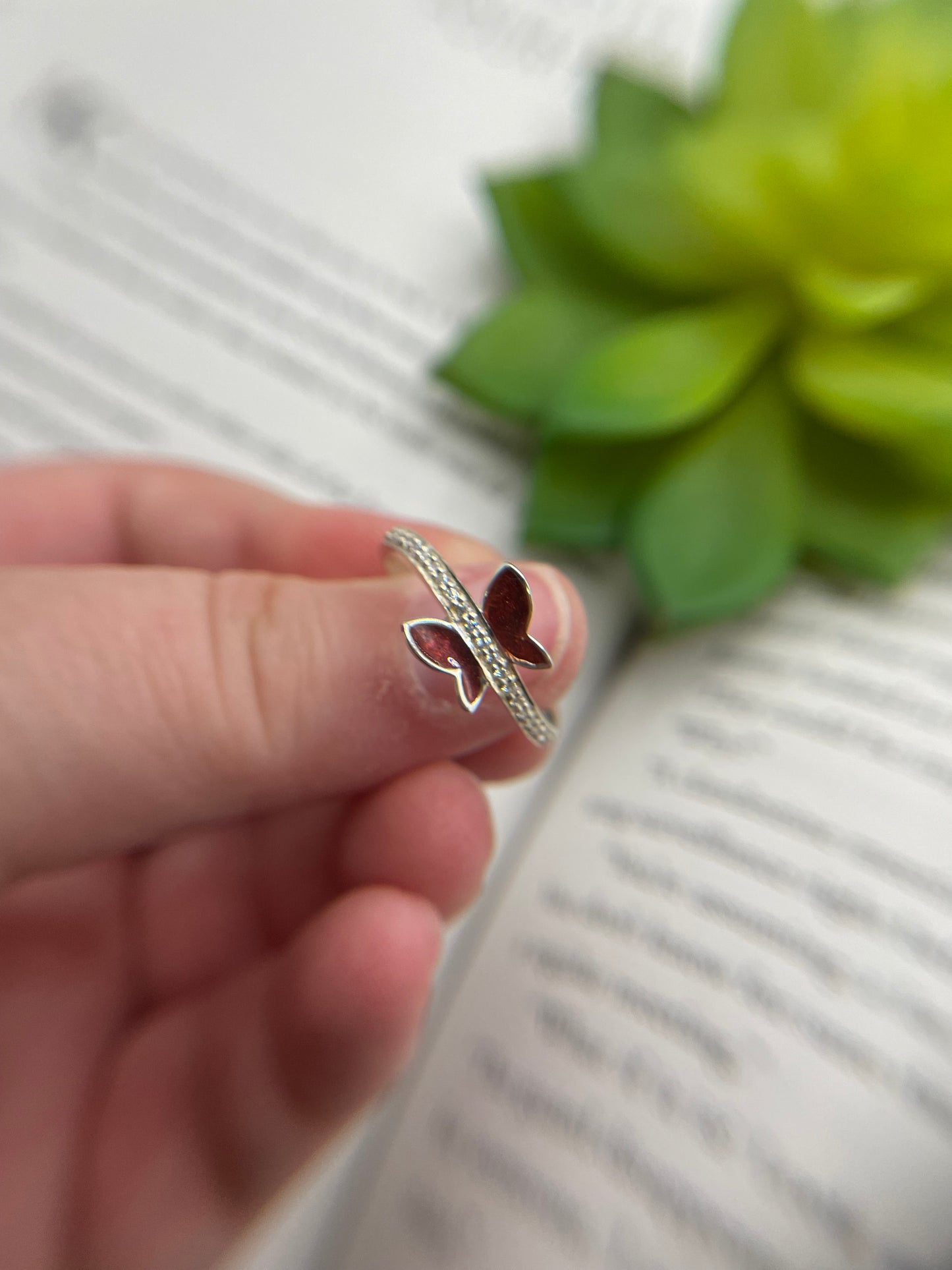 Red Butterfly ring with Zircon-Size 7 ½ US