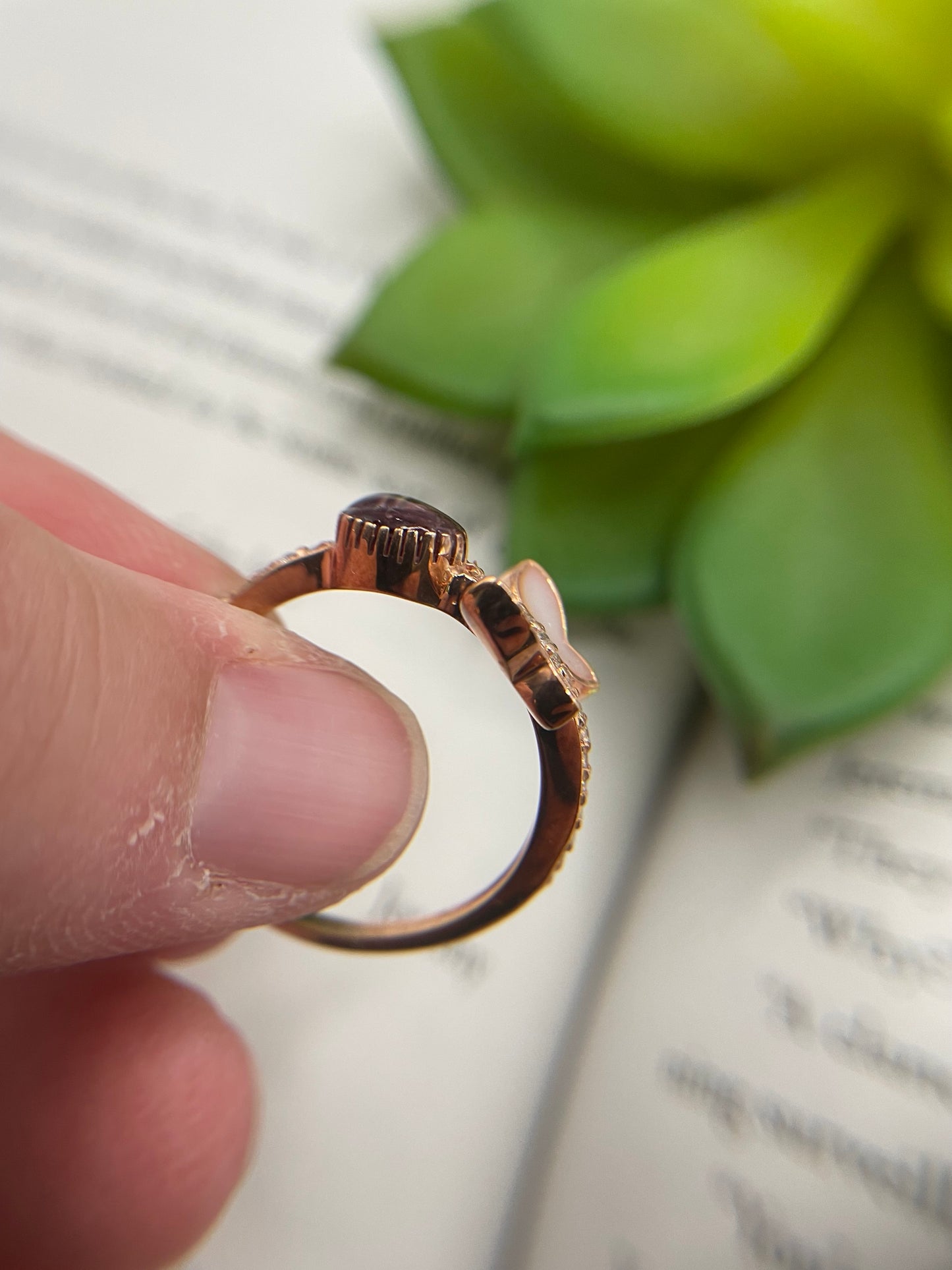 Rose Gold Butterfly Ring with Shell Accent-Size 10US