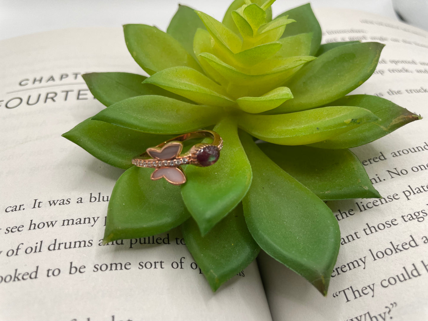 Rose Gold Butterfly Ring with Shell Accent-Size 10US