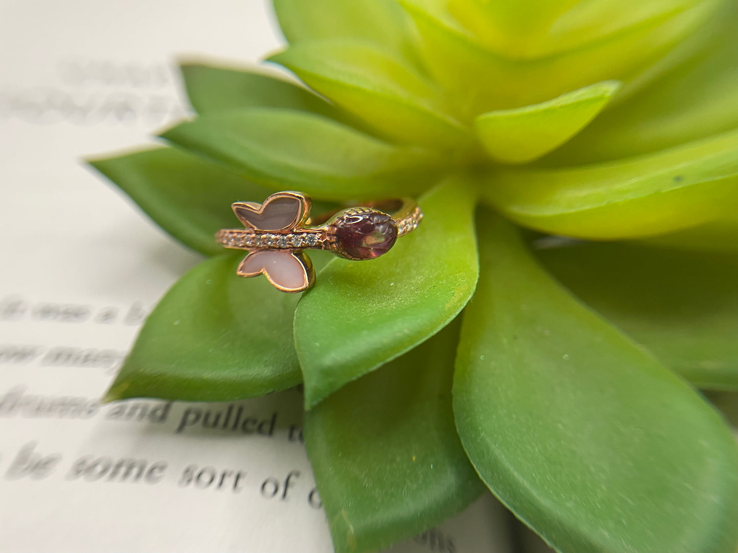 Rose Gold Butterfly Ring with Shell Accent-Size 10US