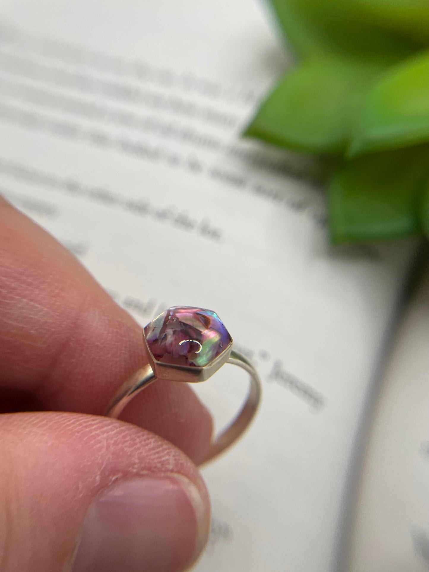 Pink Shell Hexagon Ring-Size 10US