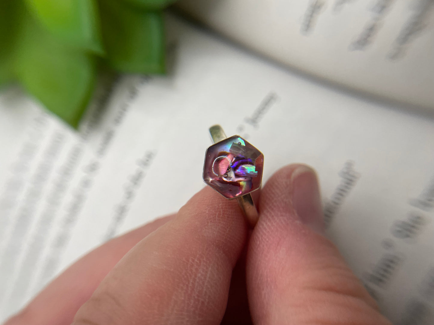 Pink Shell Hexagon Ring-Size 10US
