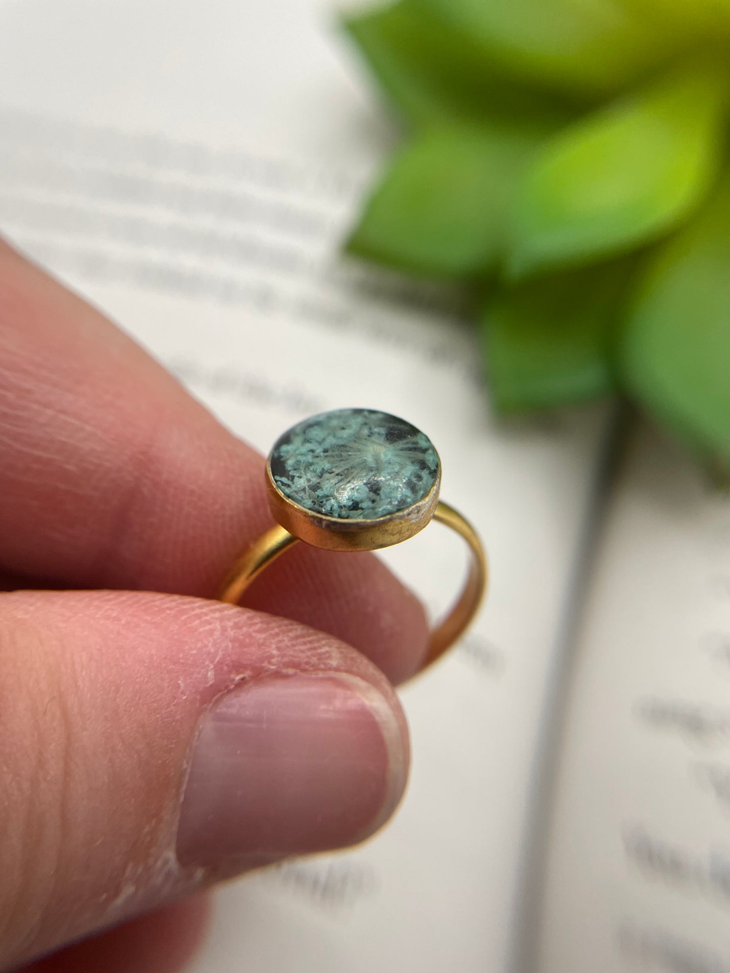 Blue Queen Anne's Lace Gold Ring-Size 9US