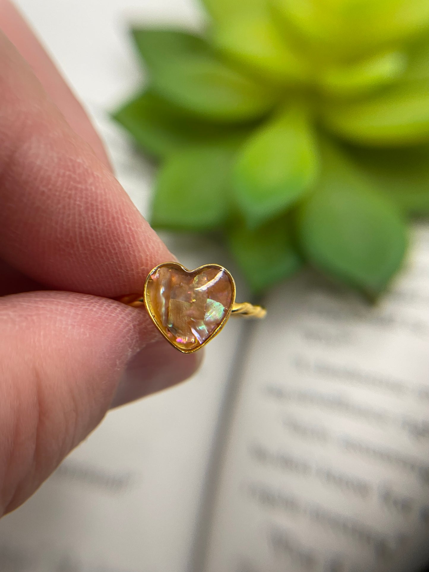 Pink Shell Gold Heart Ring-Size 9US