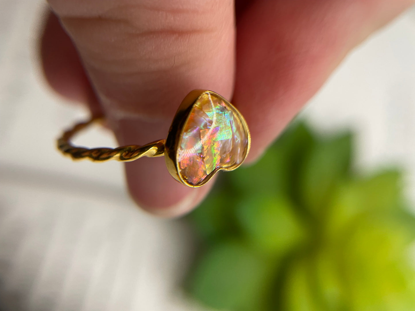 Pink Shell Gold Heart Ring-Size 9US