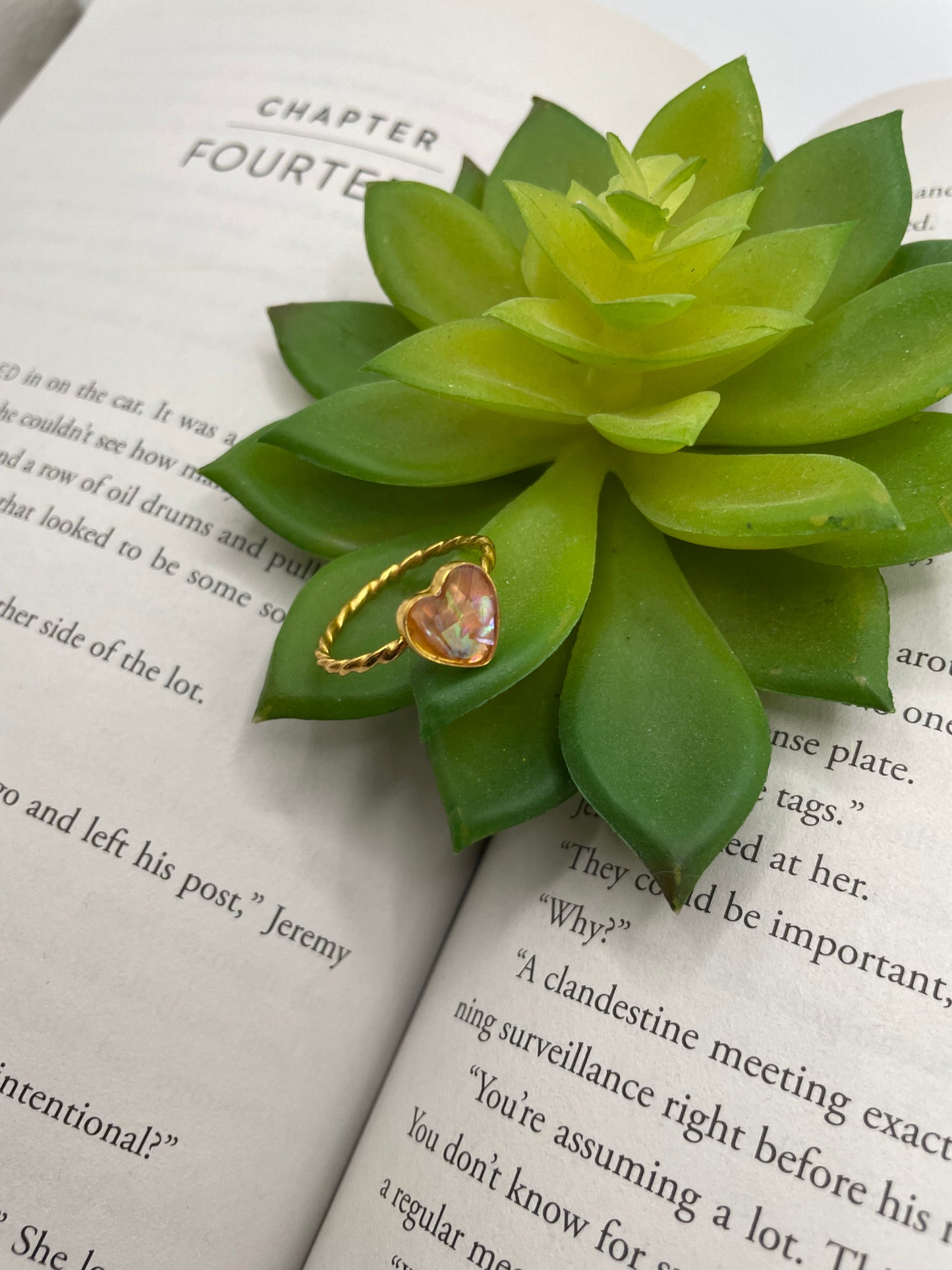 Pink Shell Gold Heart Ring-Size 9US