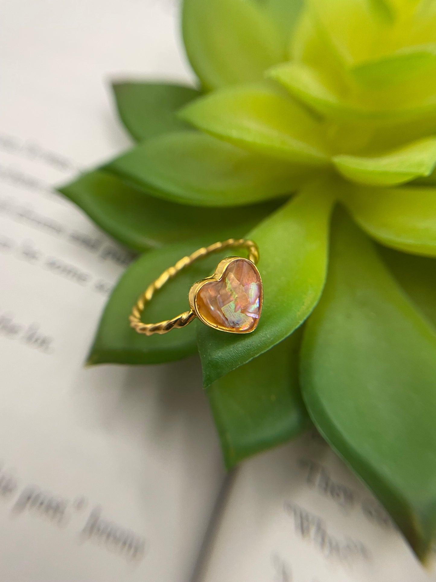 Pink Shell Gold Heart Ring-Size 9US