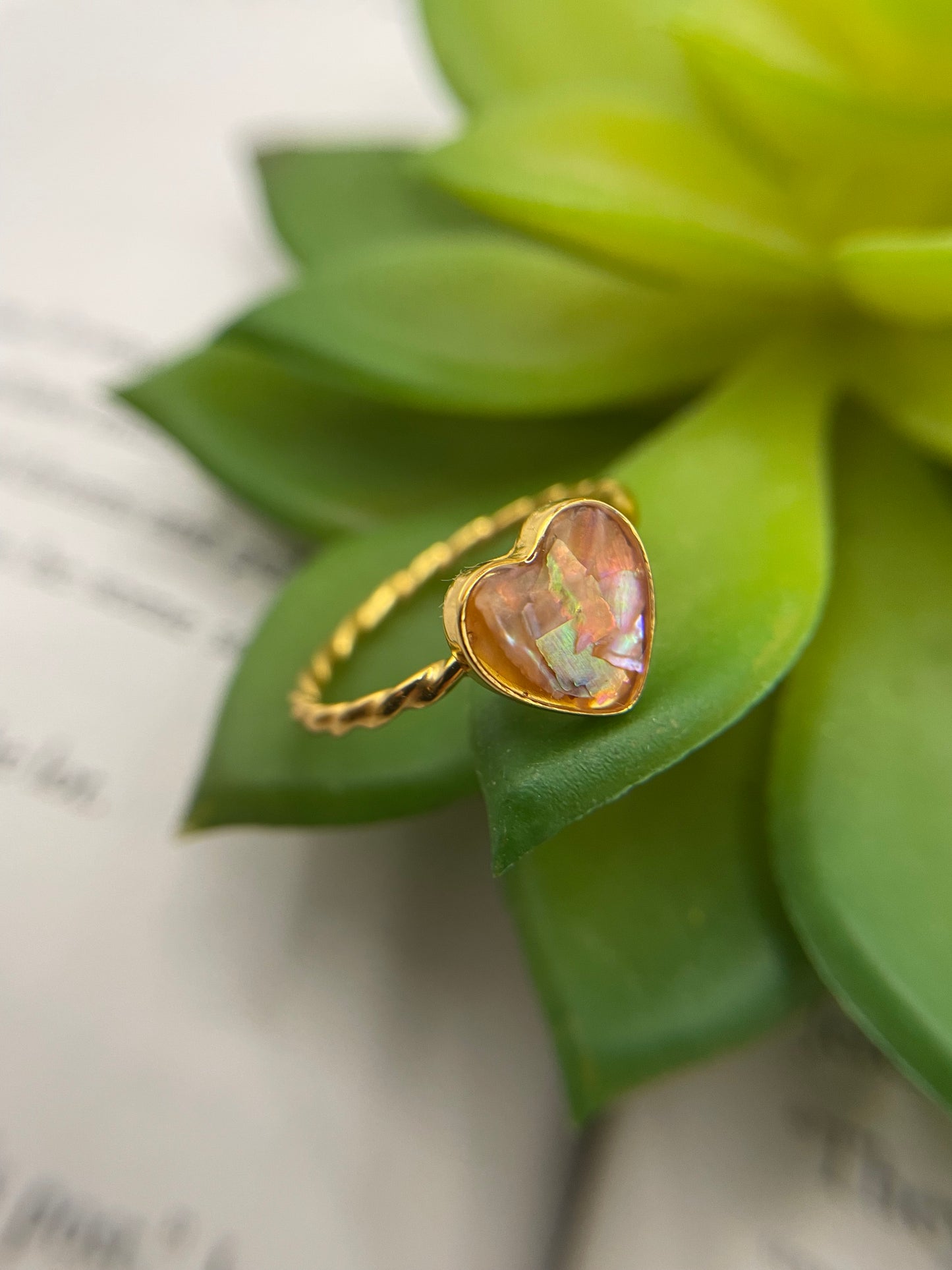 Pink Shell Gold Heart Ring-Size 9US