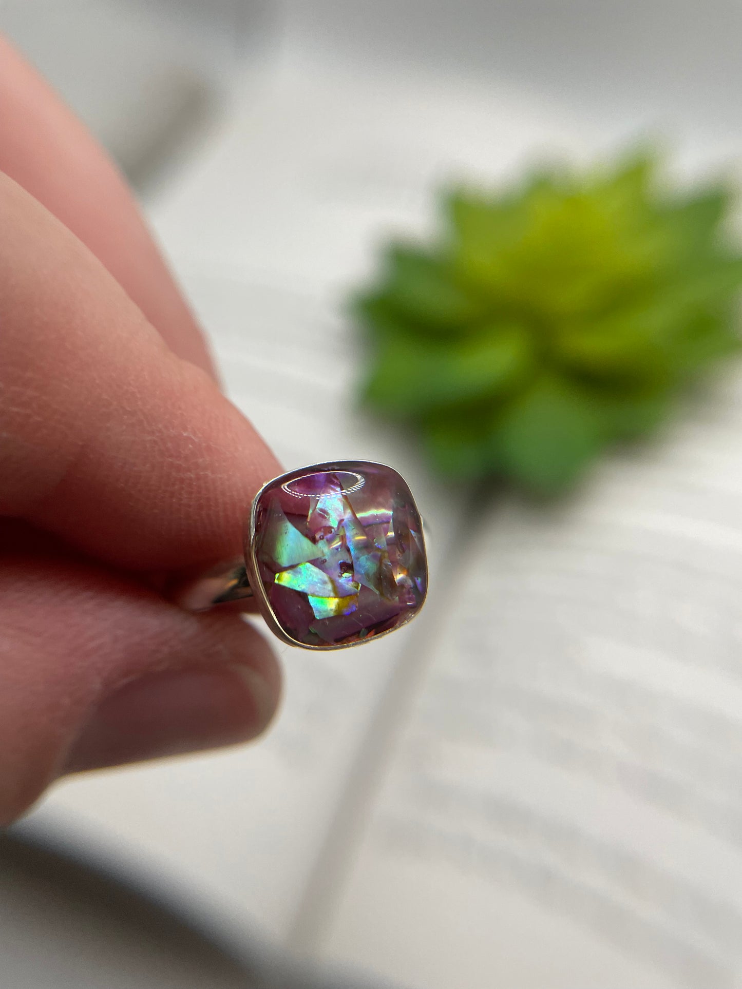 Square Pink Shell Ring – Size 7 US