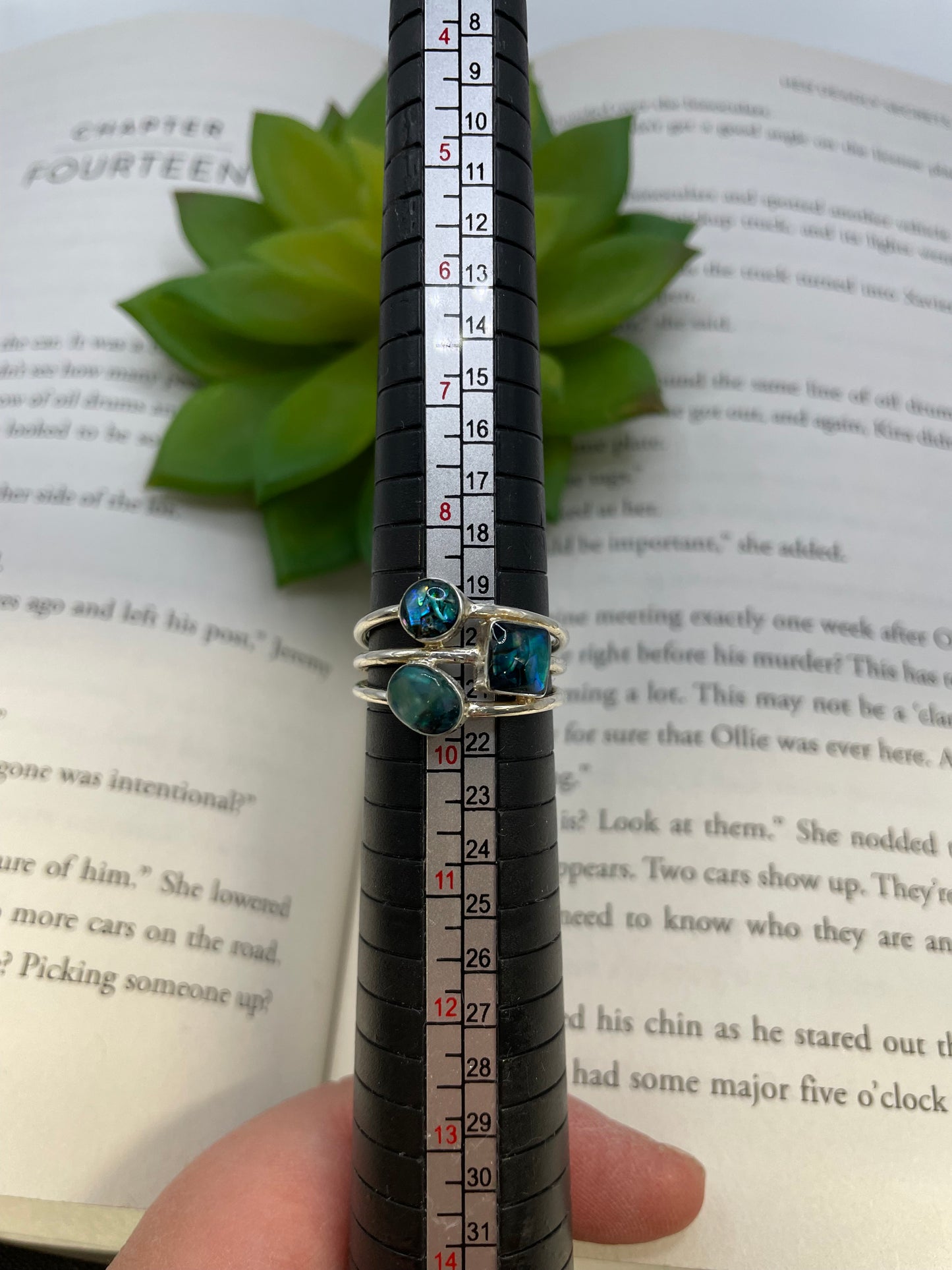 Bague triple en argent sterling – Résine et coquillage bleu