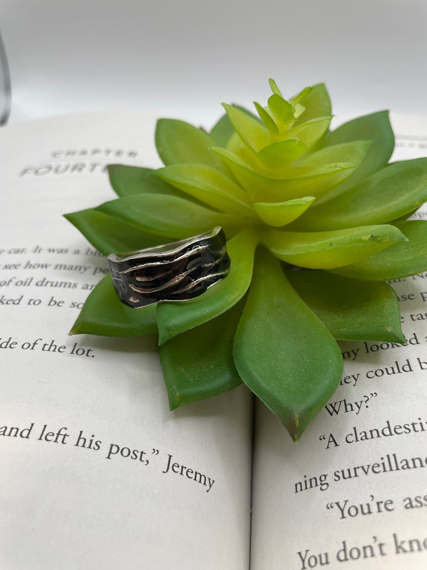 Sterling Silver Uneven Solid Band Ring – Resin & Mica Inlay