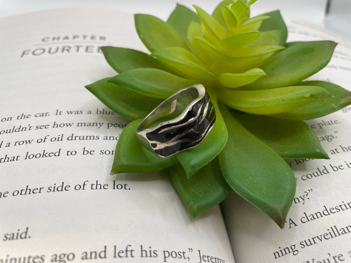 Sterling Silver Uneven Solid Band Ring – Resin & Mica Inlay