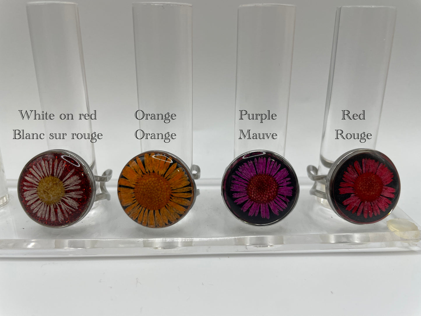 Pressed Daisy Resin Ring – Stainless Steel (Adjustable)