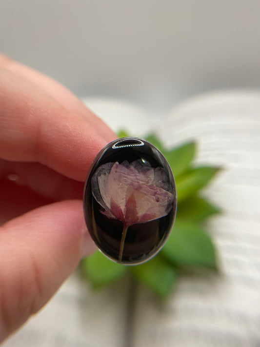 Bague ovale fleur de cerisier – acier inoxydable (ajustable)