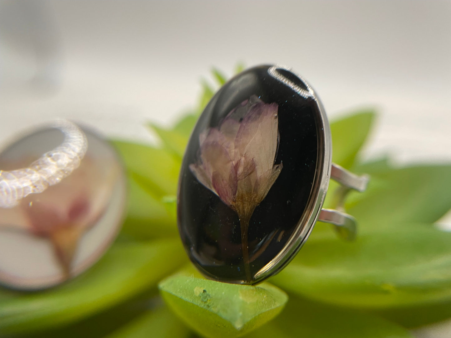 Bague ovale fleur de cerisier – acier inoxydable (ajustable)