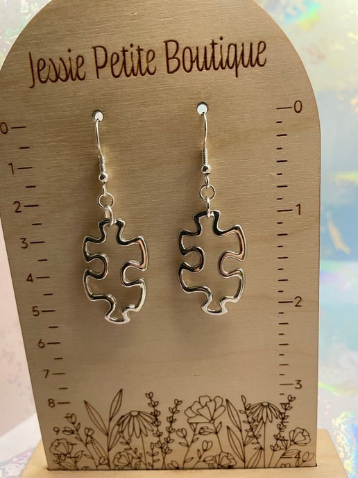 Silver Metal Puzzle Piece Earrings