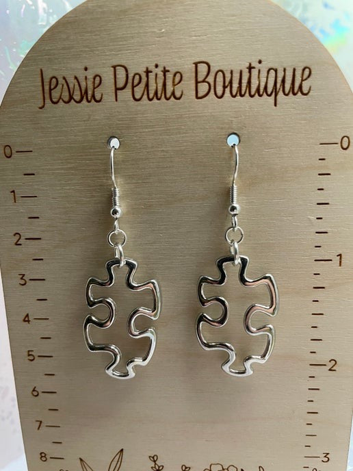 Silver Metal Puzzle Piece Earrings