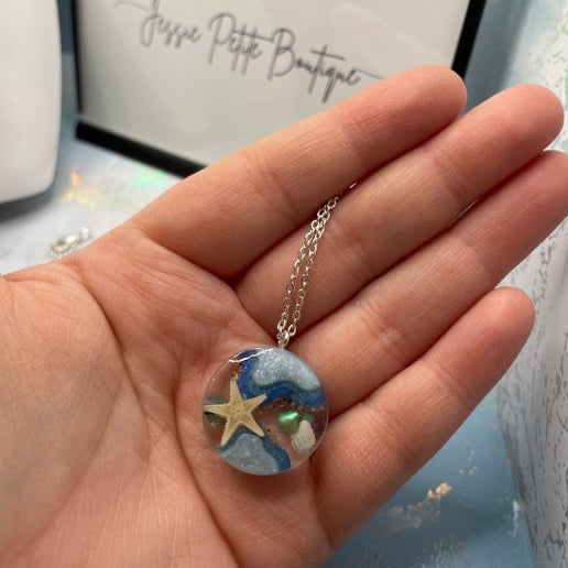Ocean Dream Necklace – Starfish and Seashell Pendant - 18" Silver Chain