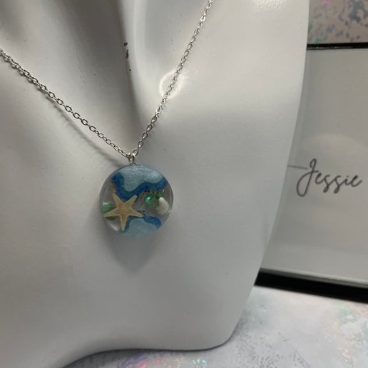 Ocean Dream Necklace – Starfish and Seashell Pendant - 18" Silver Chain