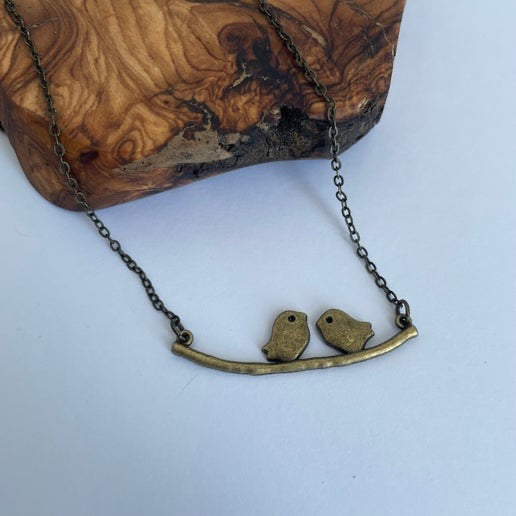Two Birds on a Branch Necklace – Bronze Finish