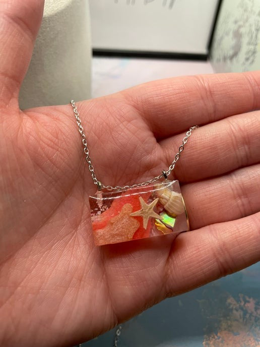 Coral Glow Ocean Necklace-silver chain 20'' (Nickel Free)