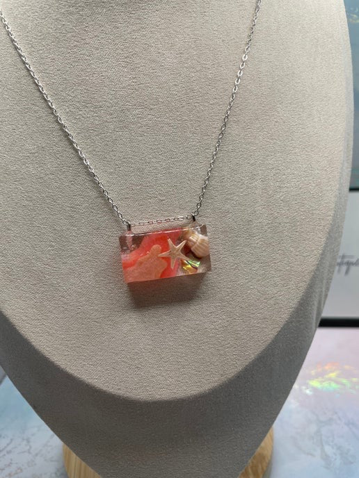 Coral Glow Ocean Necklace-silver chain 20'' (Nickel Free)