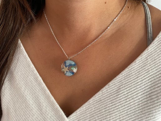 Ocean Dream Necklace – Starfish and Seashell Pendant - 18" Silver Chain