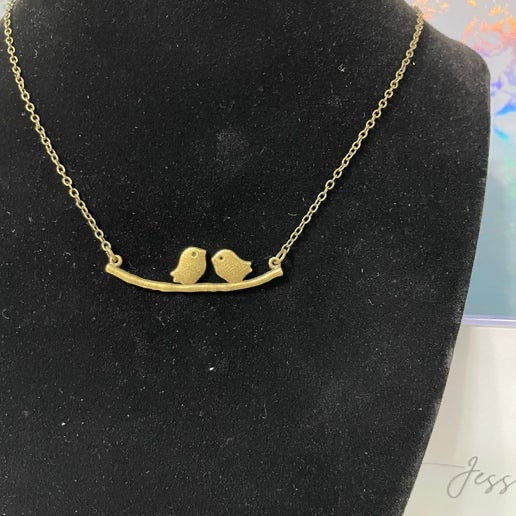 Two Birds on a Branch Necklace β Bronze Finish