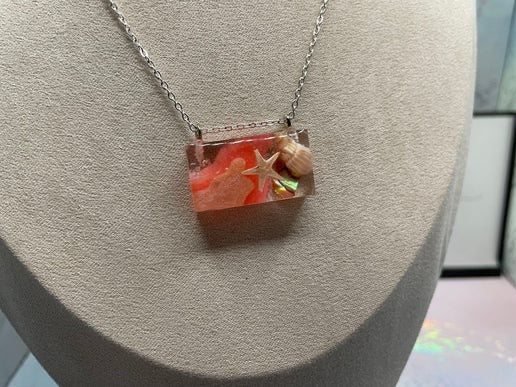 Coral Glow Ocean Necklace-silver chain 20'' (Nickel Free)