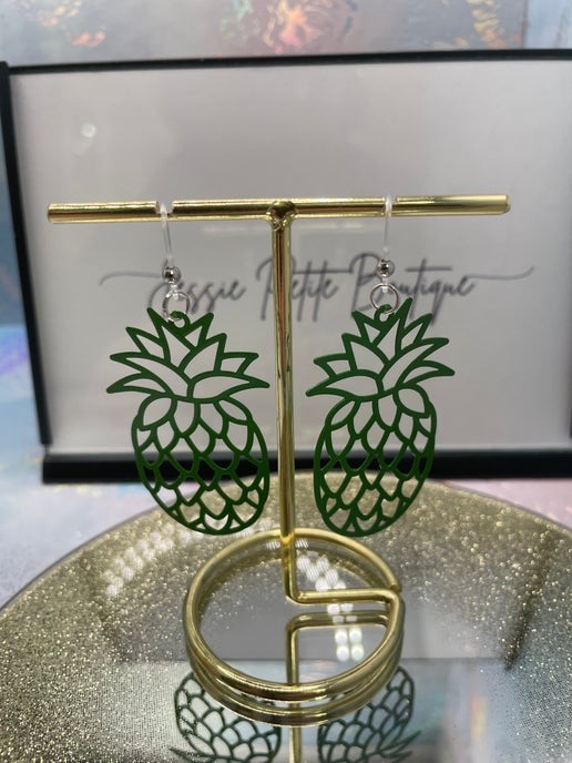 Green Pineapple Earrings Hypoallergenic -Plastic